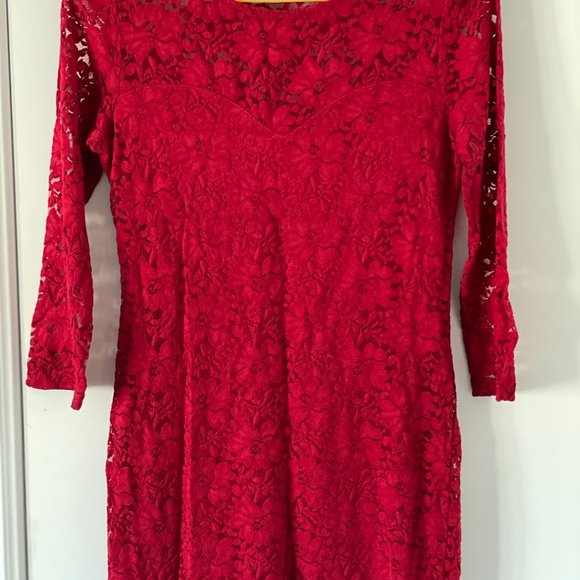 Red Floral Lace Bodycon Dress-Forever 21 - Picture 7 of 8